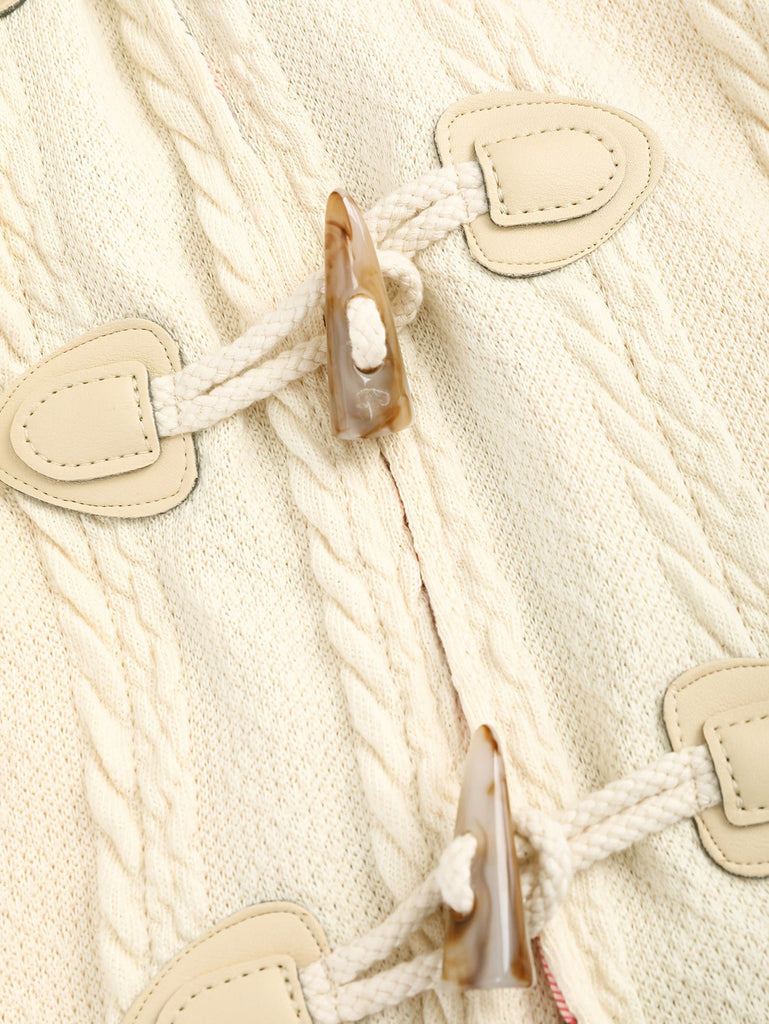 [Plus Size] Ivory 1950s Knit Fur Trimmed Hooded Coat