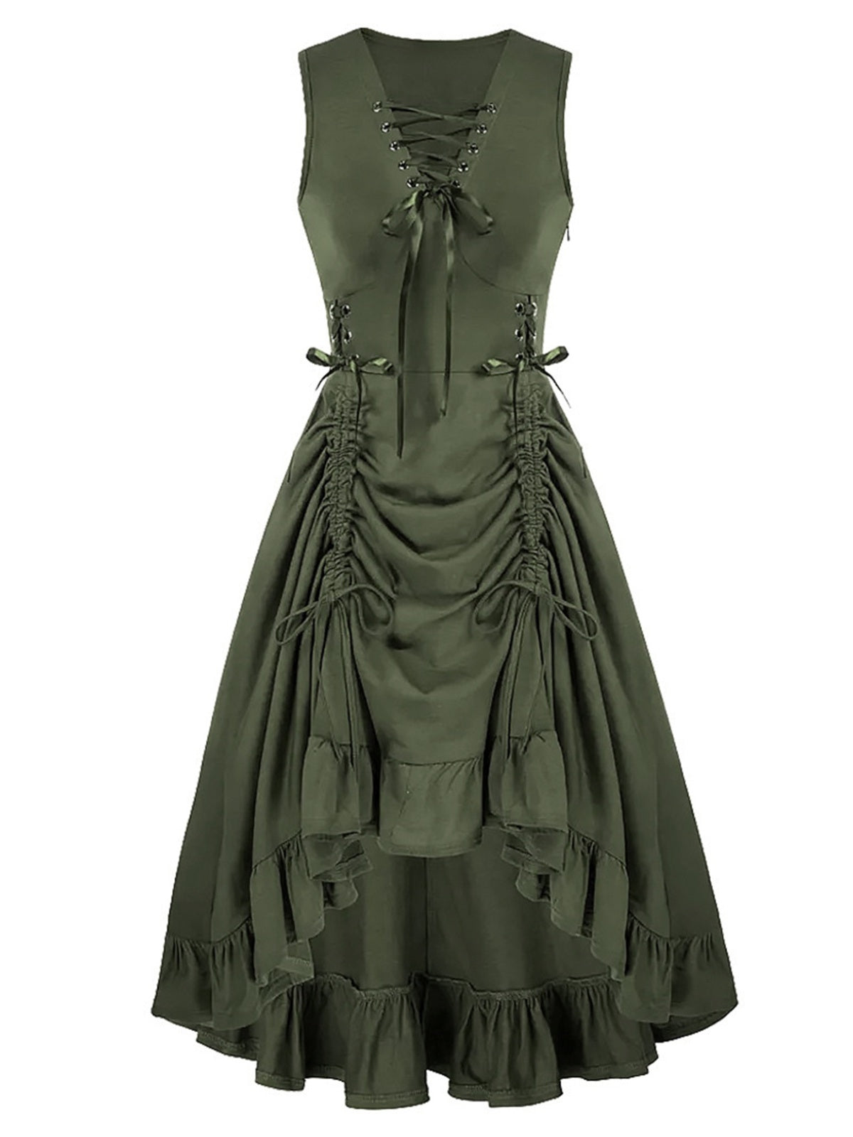 1940s Solid Sleeveless Drawstring Lace-Up Dress | Retro Stage