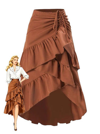 1940s High-Waist Paneled Ruffle Hem Skirt