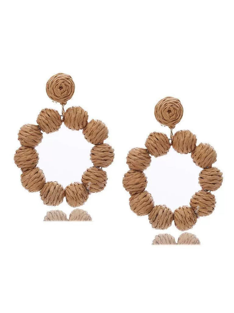 Bohemian Raffia Hoop Statement Earrings
