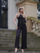 Black 1950s Sleeveless Buttoned Solid Jumpsuit