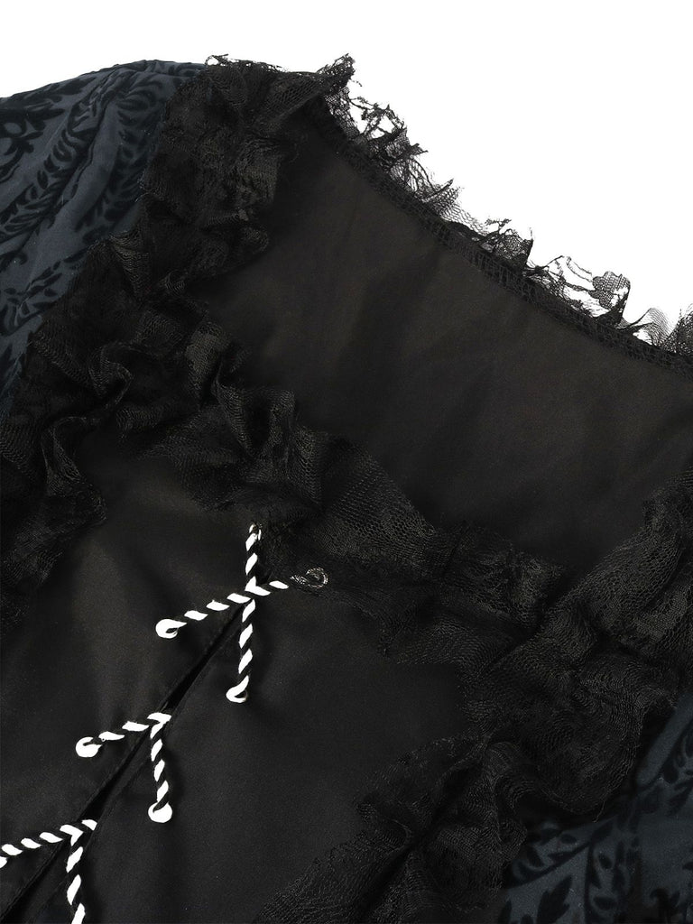 Black 1950s Gothic Victorian Lace Bell Sleeves Dress