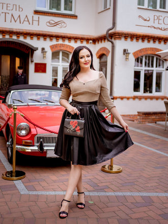 Khaki 1950s Knitted Leather Patchwork Dress