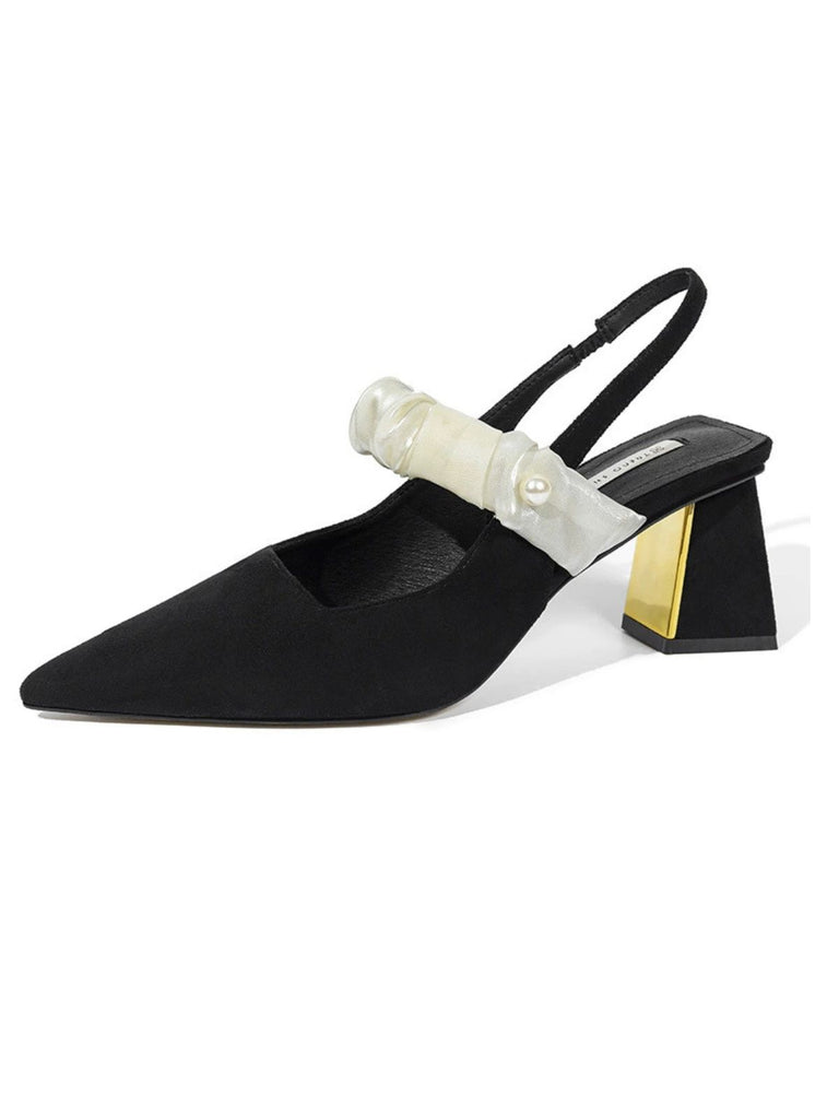 Black Pointed Closed Toe Chunky heel Sandals