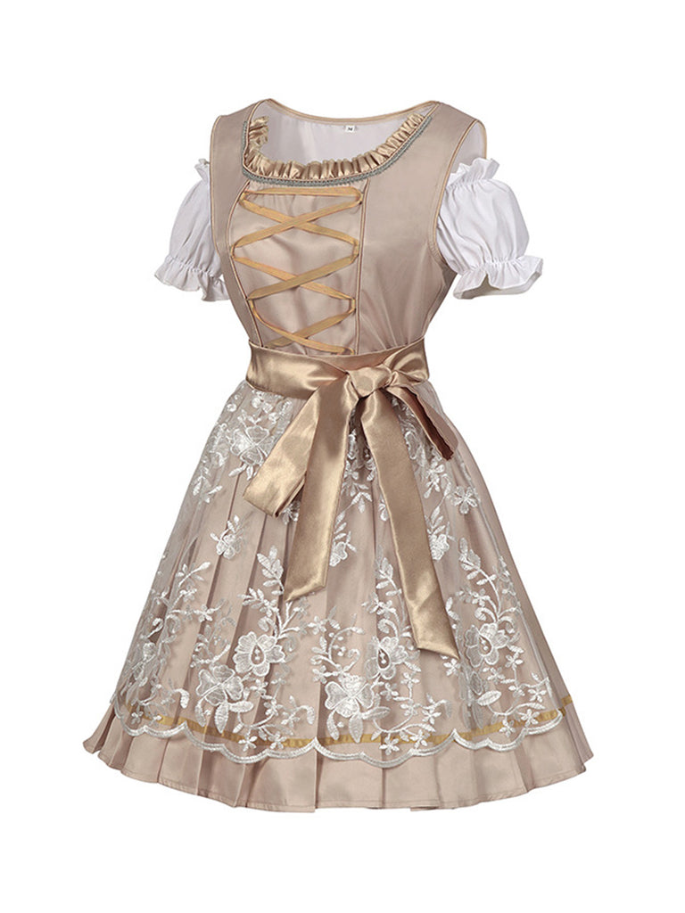 Champagne 1950s Puff Top & Floral Bow Dress