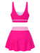 2PCS 1940s Square Neck Side Slit Colorblock Skirt Swimsuit
