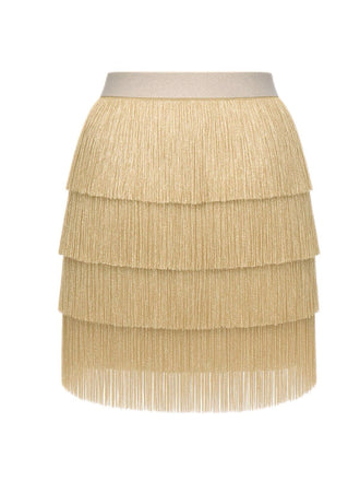 1920s Fringe Solid Elastic Waist Skirt