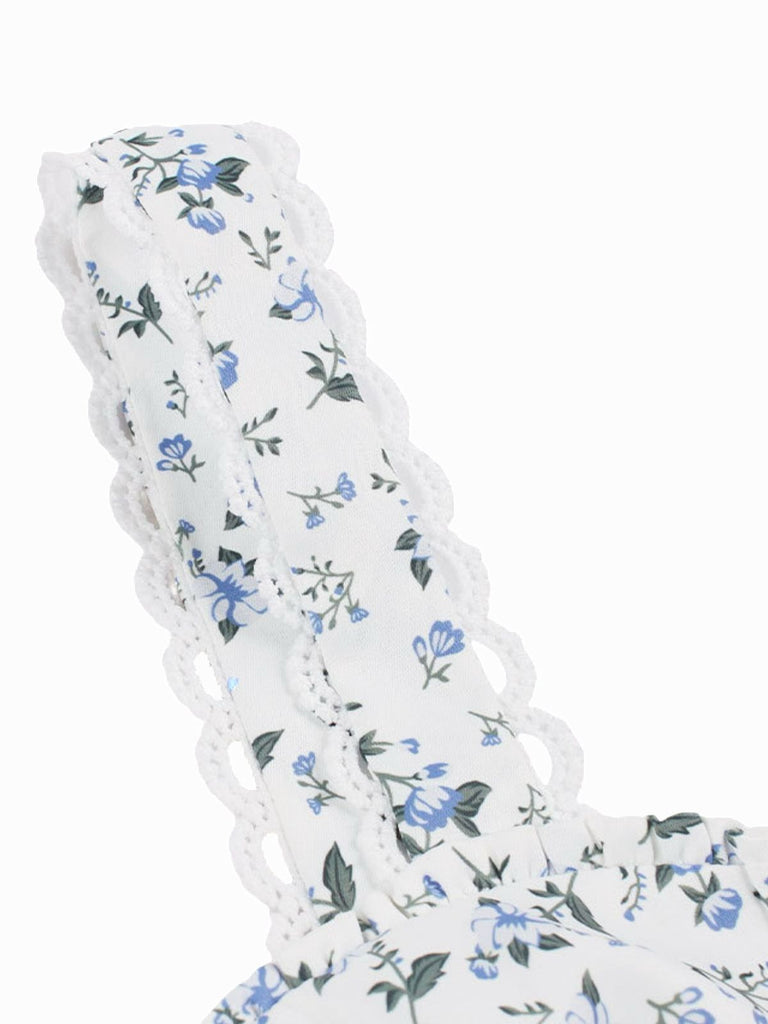 1940s Floral Lace-Up Wide Strap Dress