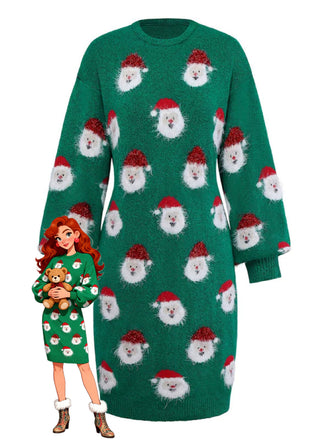 Green 1960s Christmas Santa Claus Sweater Dress