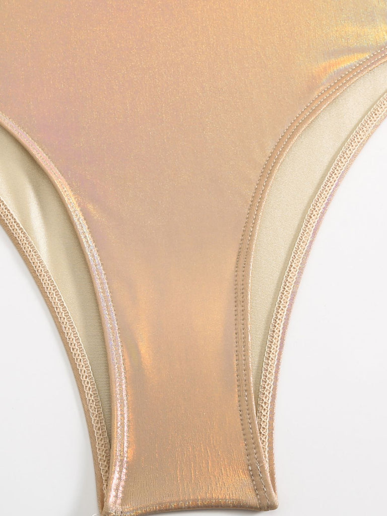 1970s Halter Cut-Out Metallic One-Piece Swimsuit