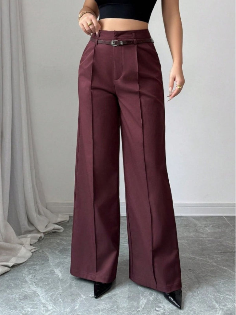 Burgundy 1960s High-Waist Wide-Leg Pants