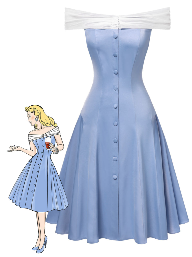 [Pre-Sale] Blue 1950s Off-Shoulder Tulle Princess Dress