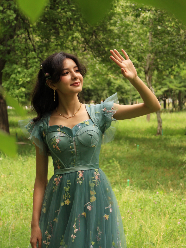 1930s Floral Mesh Boned Lace-Up Dress