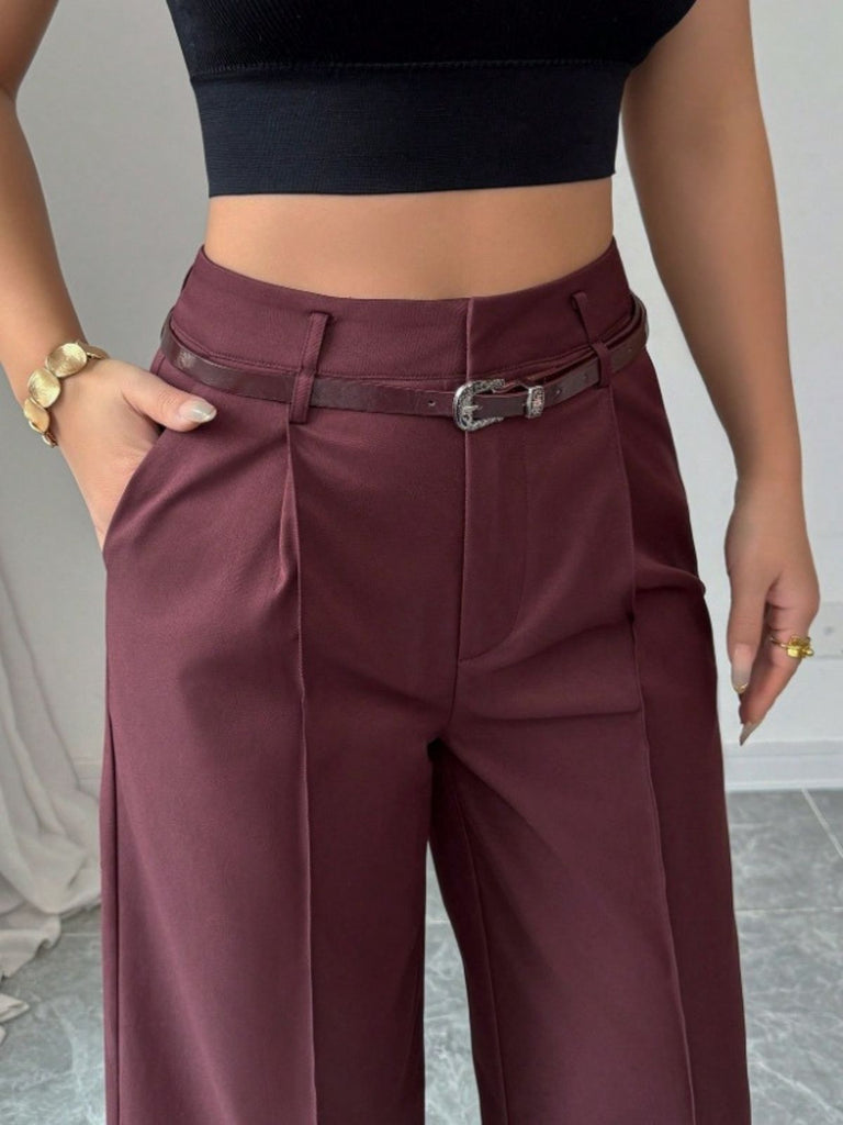 Burgundy 1960s High-Waist Wide-Leg Pants