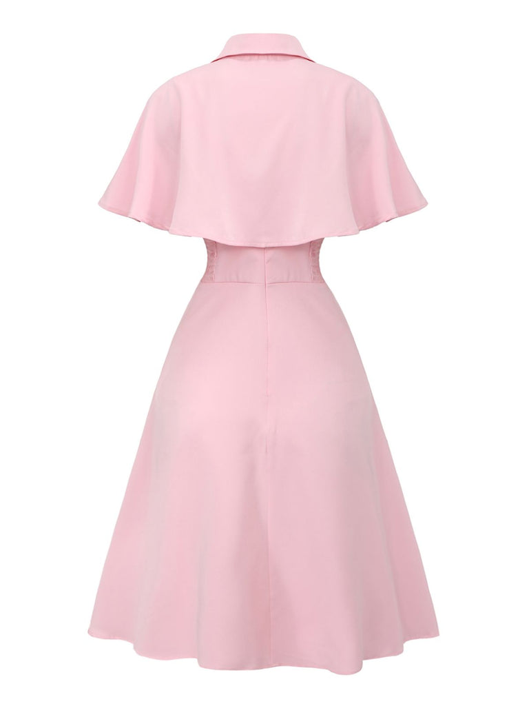 1950s Solid Lapel Capelet Dress