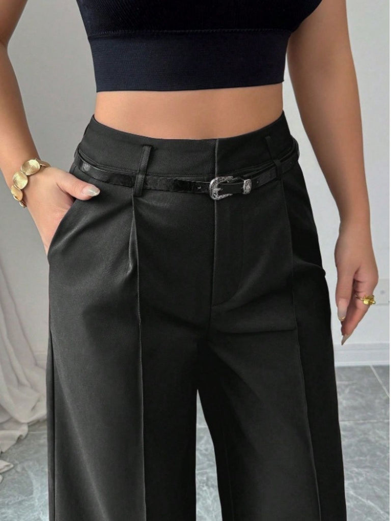 Burgundy 1960s High-Waist Wide-Leg Pants
