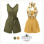 2PCS V-Neck Button Waist Tie Romper & Sunflower Halter Romper