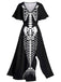 [Pre-Sale] Black 1950s Halloween Skeleton Print Slit Maxi Dress