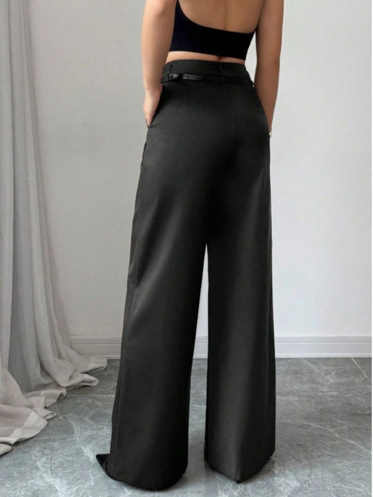 Burgundy 1960s High-Waist Wide-Leg Pants