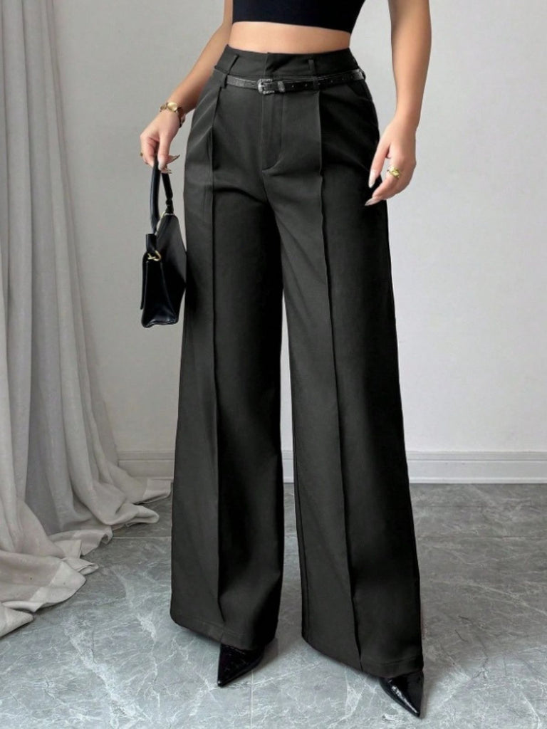 Burgundy 1960s High-Waist Wide-Leg Pants