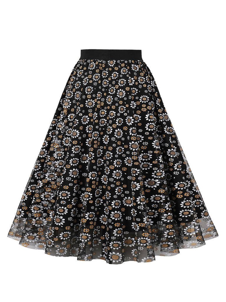 Black 1950s Daisy Mesh Skirt