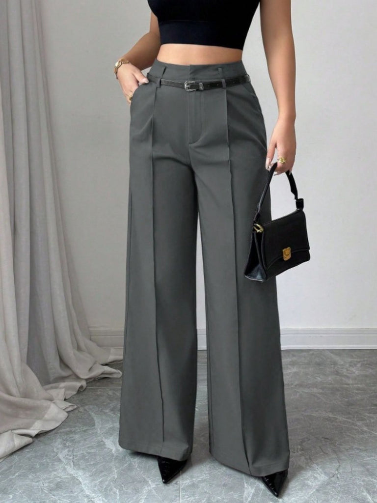 Burgundy 1960s High-Waist Wide-Leg Pants