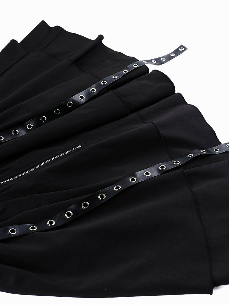 Black 1980s Punk Metal Belted Patchwork Dress