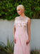 Pink 1940s Floral Lace Spaghetti-Strap Maxi Dress