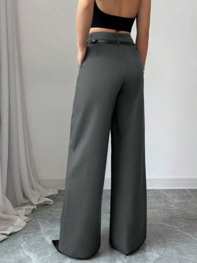 Burgundy 1960s High-Waist Wide-Leg Pants