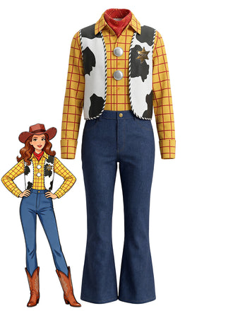 6PCS Yellow 1940s Cowgirl Sheriff Costume Set - vintage fashion, retro style, classic elegance for vintage lovers