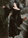 Black 1930s Wednesday Morticia-Inspired Velvet Bell Sleeves Mermaid Dress