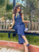 Navy Blue 1930s Cowboy Solid Strap Jumpsuit