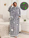 Gray 1970s Glow-In-Dark Star-Print Hooded Fleece Robe