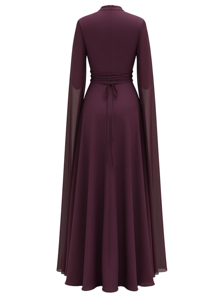 1980s Cape Sleeved Back Tie Maxi Dress