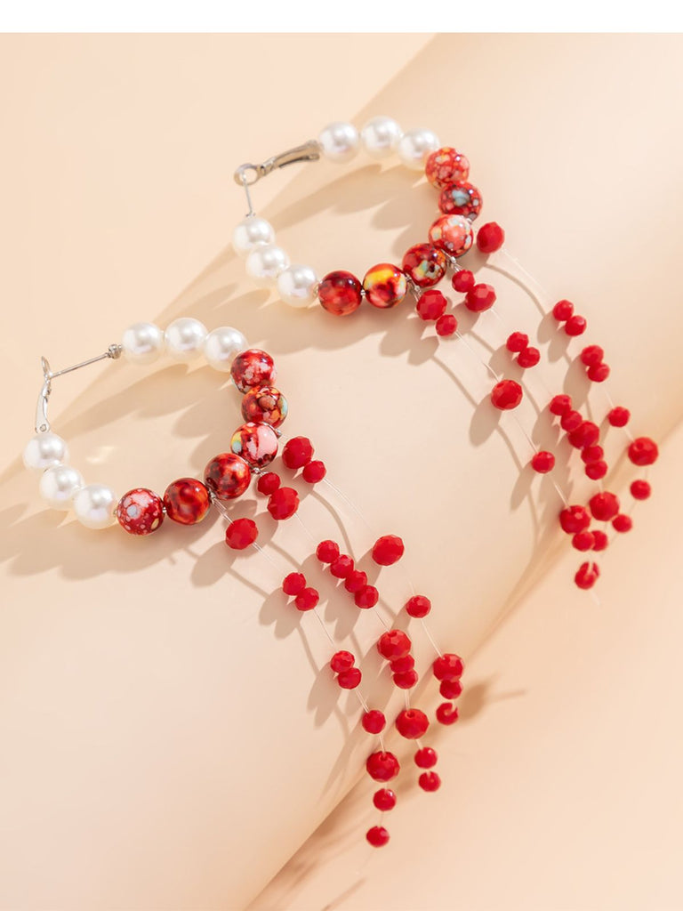 Gothic Blood Pearl Tassel Earrings