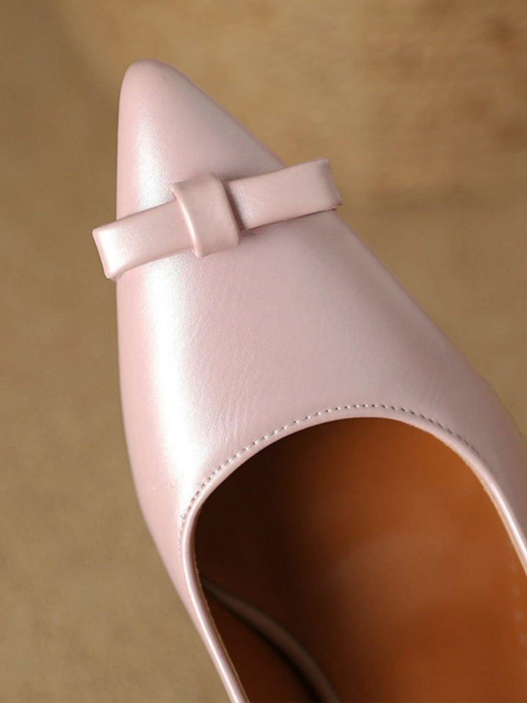 Vintage Bow Strap Point Toe Chunky Heels