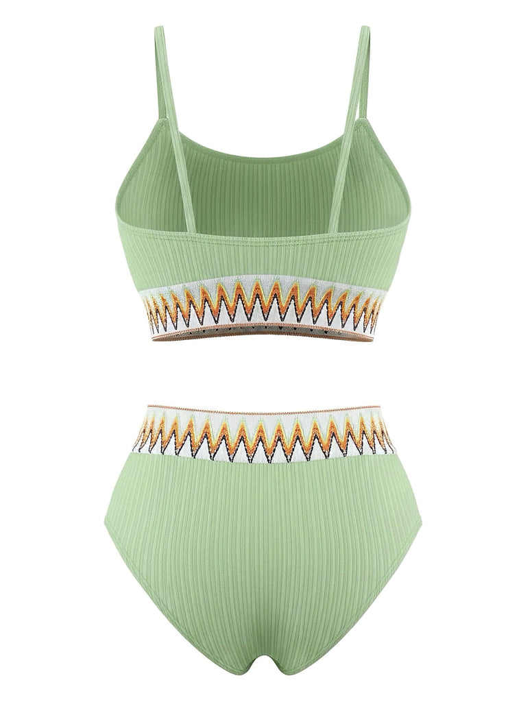 1950s Zigzag Pattern High-waisted Ribbed Bikini