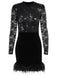 Black 1960s Lace Feather Hem Velvet Bodycon Dress