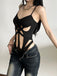 Black 1970s Cutout Bodycon Strap Bodysuit