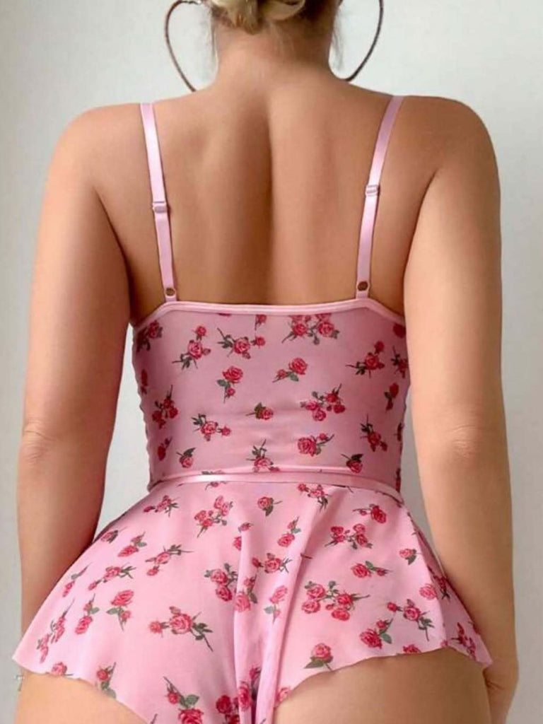 Pink 1930s Slip Roses Bow Lace Sleepwear