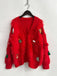 1970s 3D Christams Print Fluffy Knit Button Cardigan