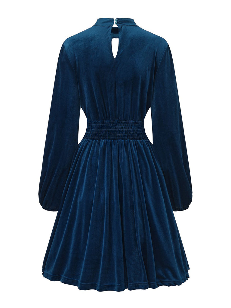 1940s Velvet Cutout Pleated Lantern Sleeve Dress