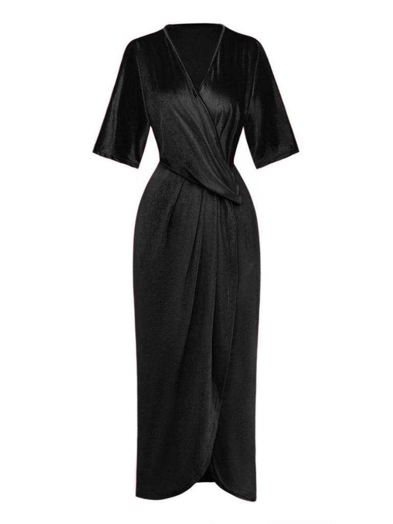 1960s Solid Velvet Half-Sleeve Dress