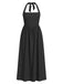 1940s Solid Wide-Strap Halter Backless Dress