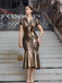 1930s Metallic Textured Floral Cinched Waist Fishtail Dress