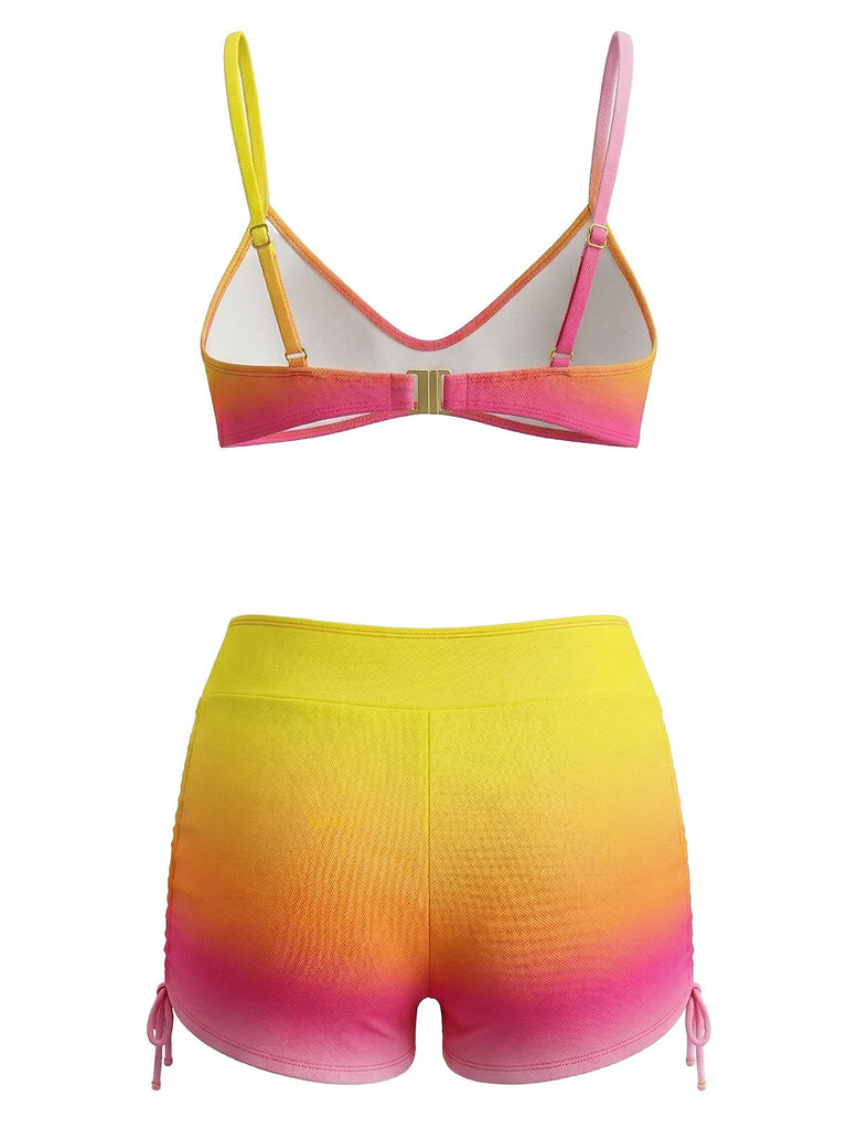 1960s Gradient Lace-Up Trunks Bikini Set