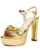 Metallic Snake Print Chunky High Heel Sandals