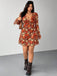 [Plus Size] Orange 1960s V-Neck Floral Dress
