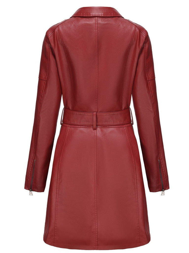 1960s Lapel Belted Long Leather Jacket