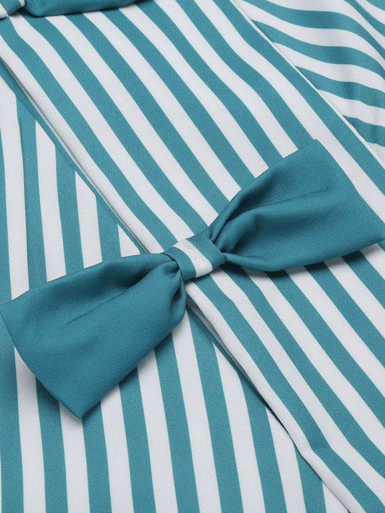 [US Warehouse] Turquoise 1950s Stripes Romper & Skirt